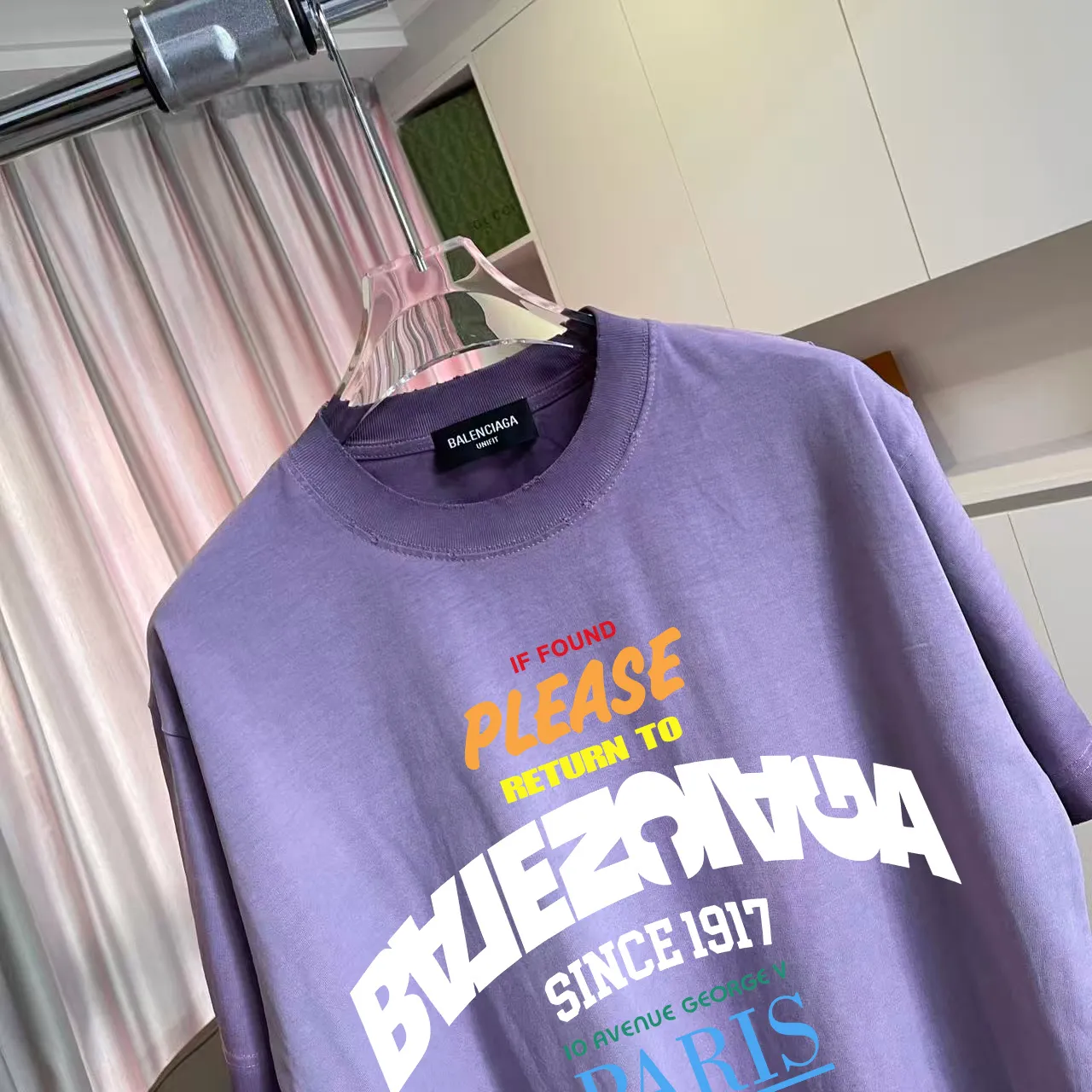 BALENCI*GA 2025 New Arrival logo 320g T Same Style Size：S M L XL XXL ：White Purple Gray